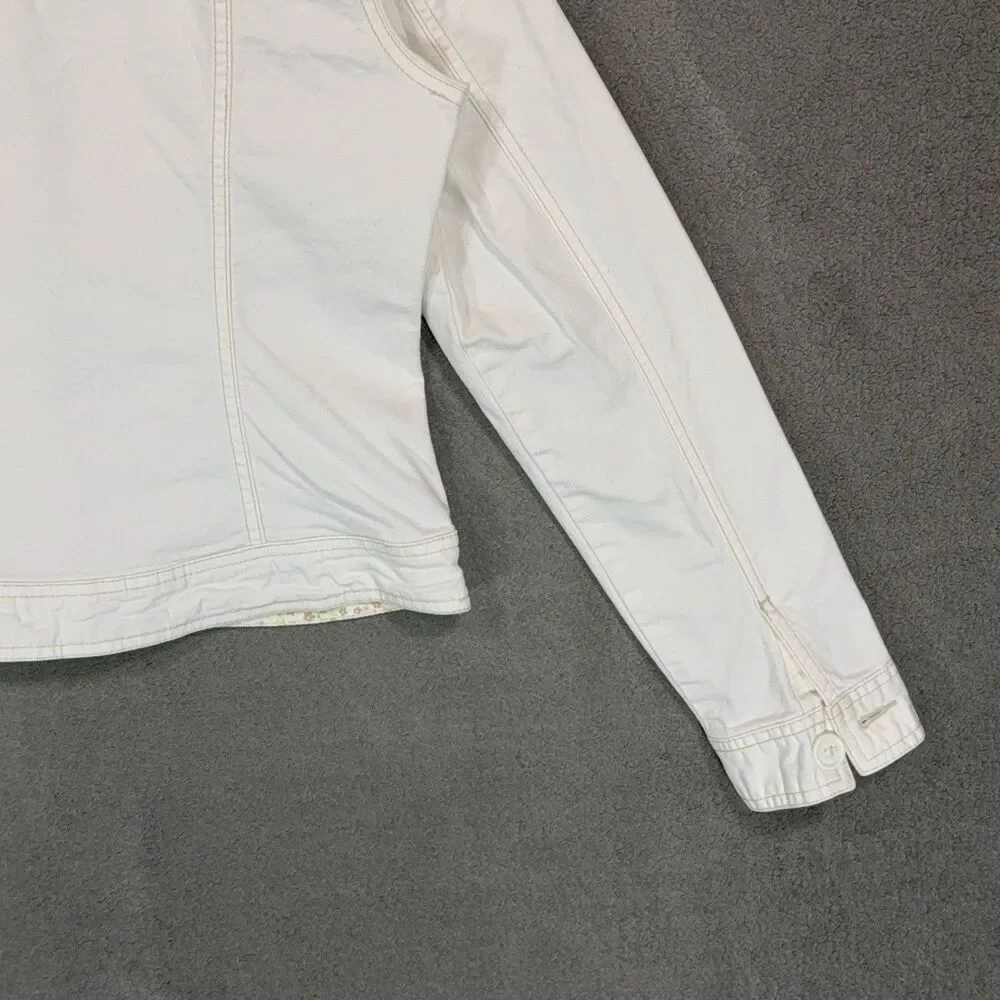 SO Women L White Denim Trucker Jacket Jean Crop Aesthetic Y2K Minimalist Chic - Picture 8 of 11